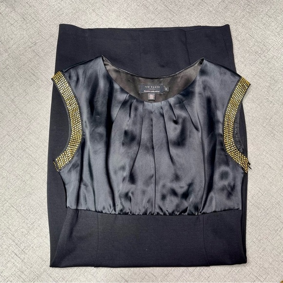 Ted Baker London Black Silk & Rhinestone Elate Midi Sheath Dress 3 Medium - Picture 11 of 15